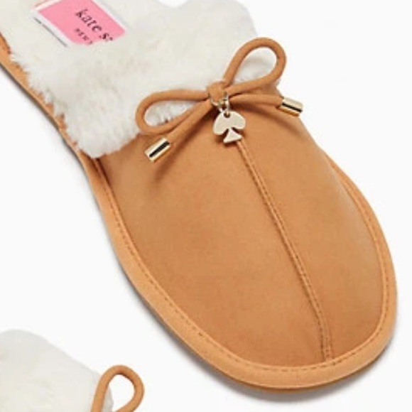 Kate Spade Slippers Size 7 Lacey Suede Bow Classic Saddle Comfy Fur Gold Accents - Picture 5 of 5